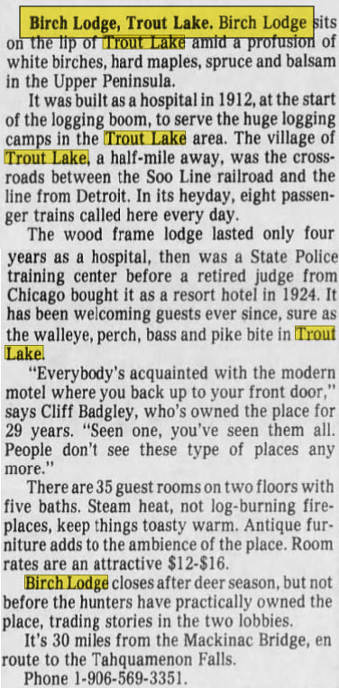 Birch Lodge (Birch Lodge Motel) - 1981 Article On Lodge (newer photo)